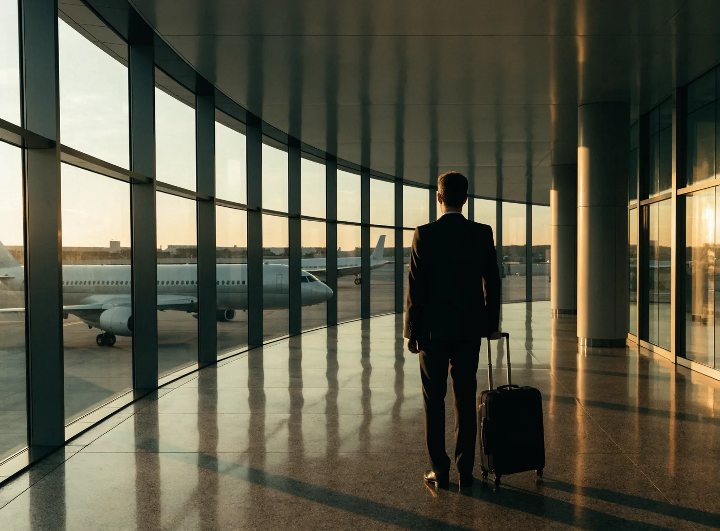 Business travellers walking through an airport terminal